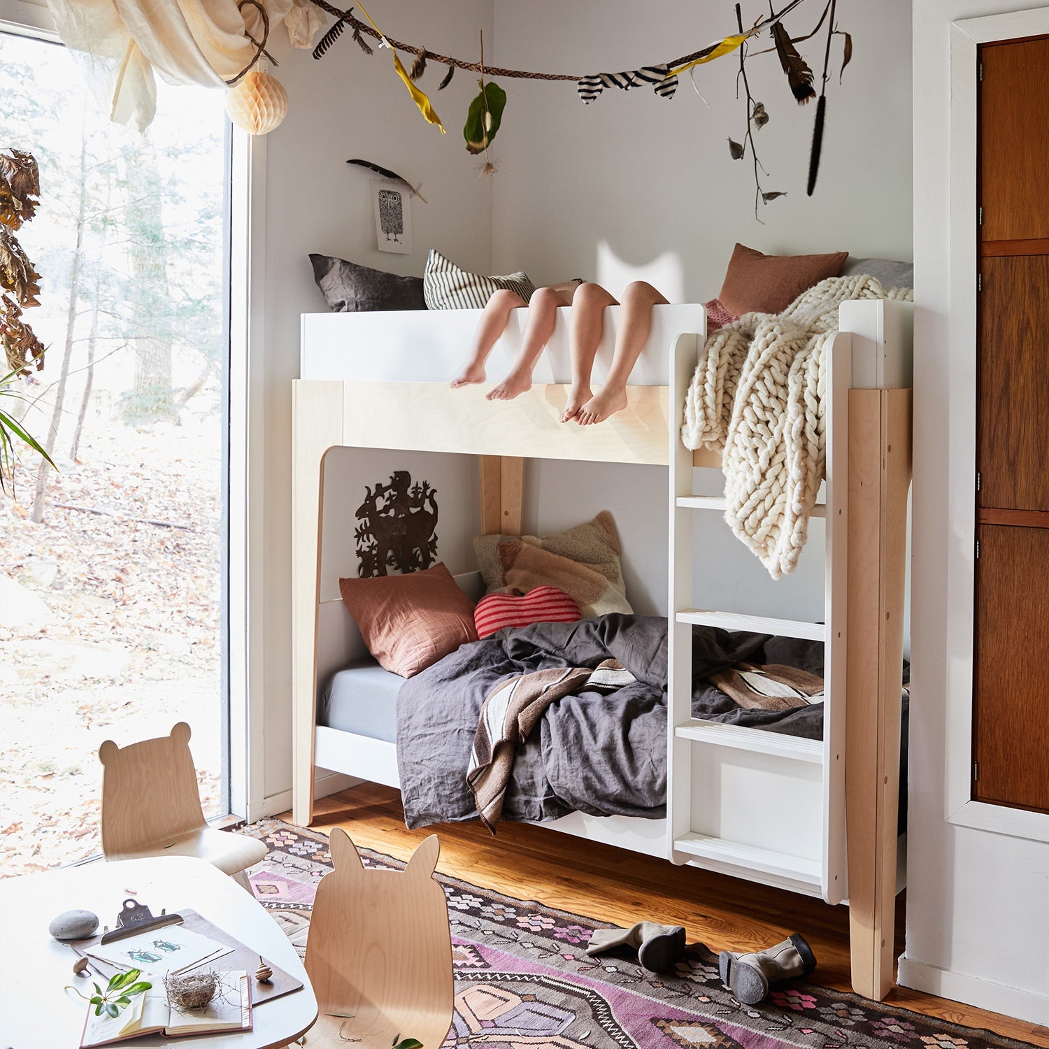 Shop Oeuf Canada Modern Toddler & Kids Perch Bunk Bed Room SettingPerch Bunk bed with Vertical Ladder Conversion Kit